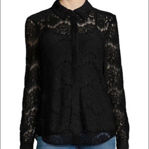Karl Lagerfeld black lace sheer blouse